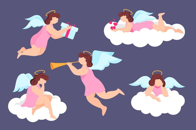 Flat design cupid character collection