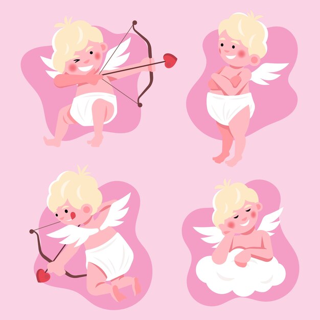 Flat design cupid character collection