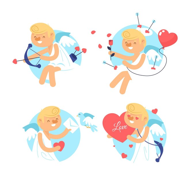 Flat design cupid character collection