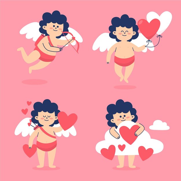 Flat design cupid character collection