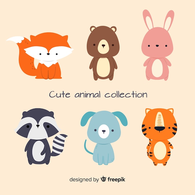 Flat design of cute animal collection