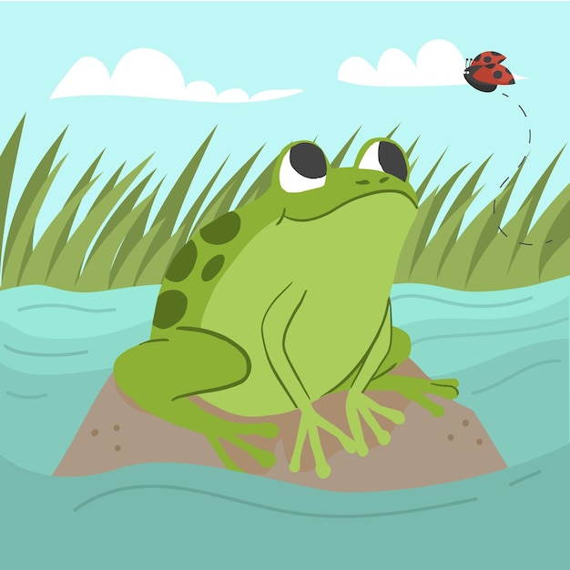 Flat design cute frog illustration