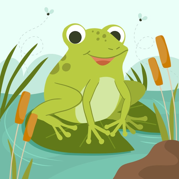 Flat design cute frog illustration