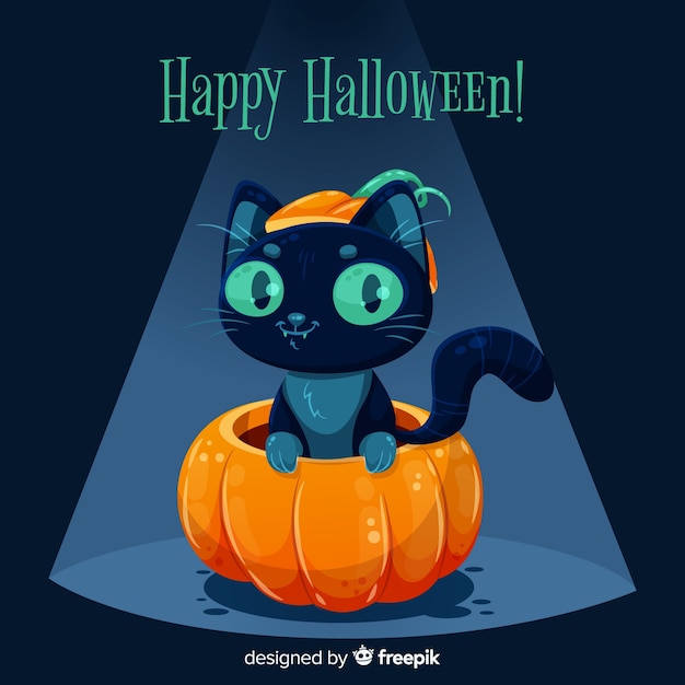 Flat design of cute halloween black cat