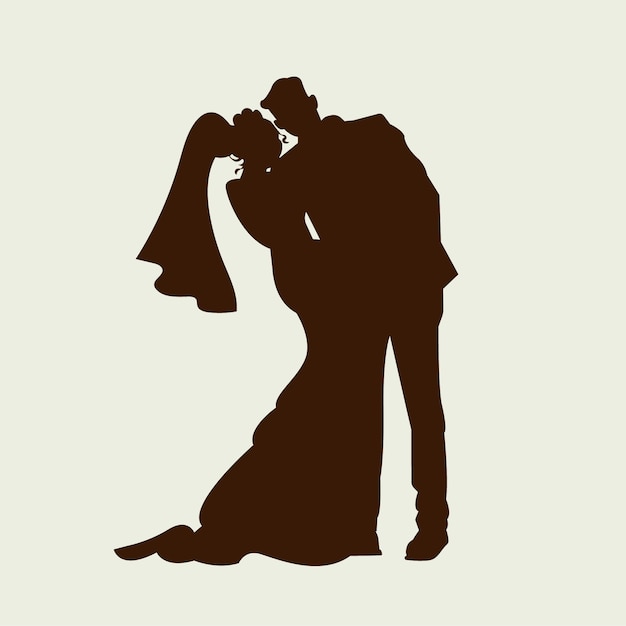 Flat design cute wedding couple silhouette