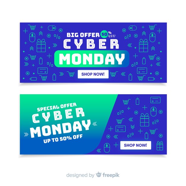 Flat design cyber monday banners template