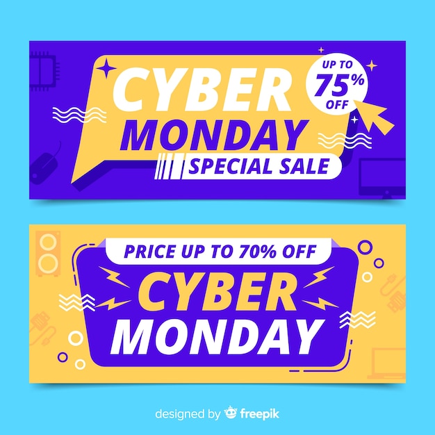 Flat design cyber monday banners template