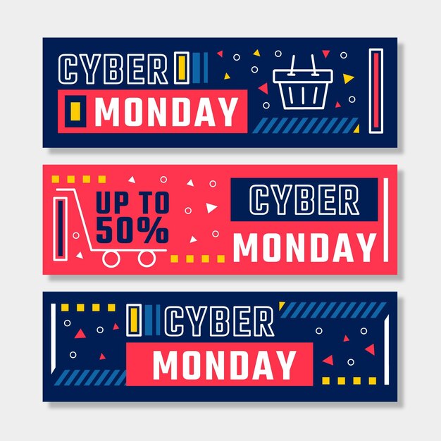 Flat design cyber monday banners template