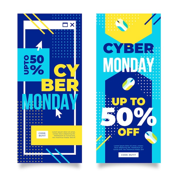 Flat design cyber monday banners template