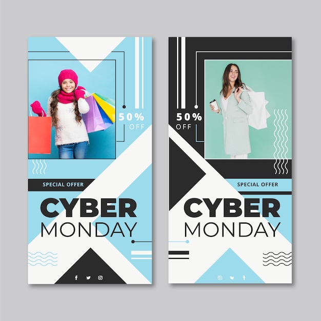 Free vector flat design cyber monday banners with photo