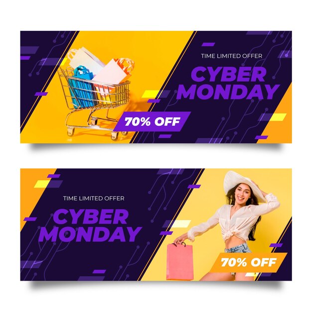 Flat design cyber monday banners