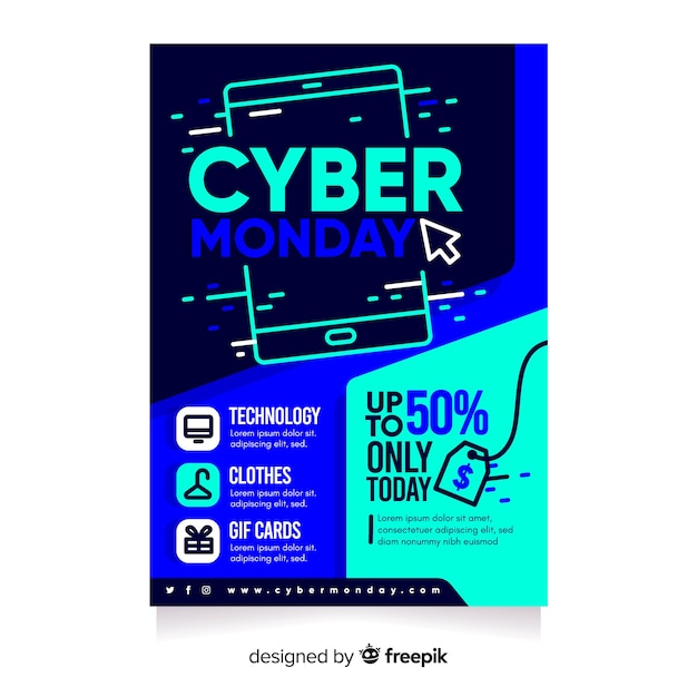 Flat design cyber monday flyer template