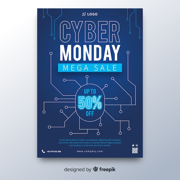 Flat design cyber monday flyer template