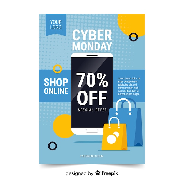 Flat design of cyber monday flyer template