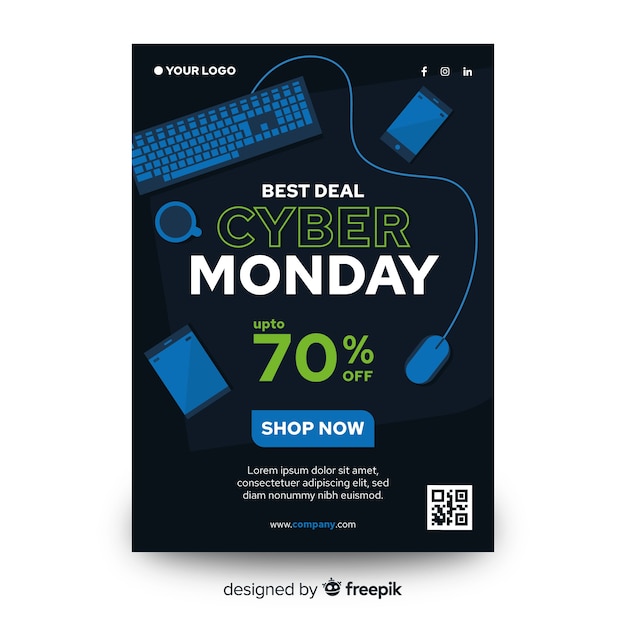 Flat design of cyber monday flyer template