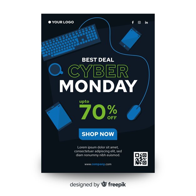 Flat design of cyber monday flyer template