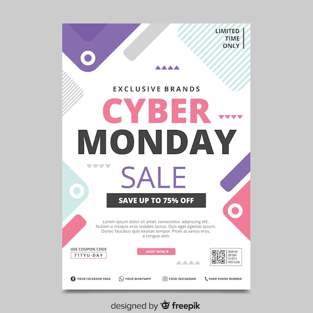 Flat design cyber monday flyer template