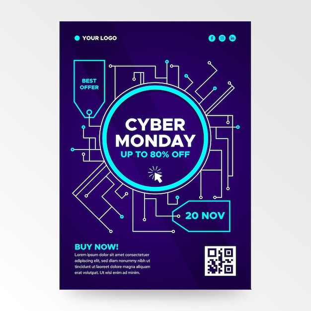 Free vector flat design cyber monday flyer template