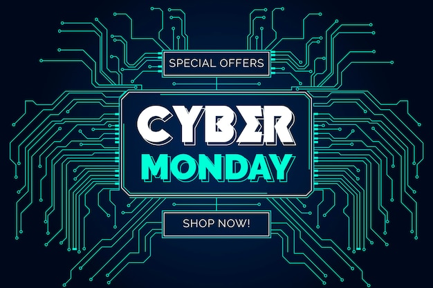 Flat design cyber monday with circuits