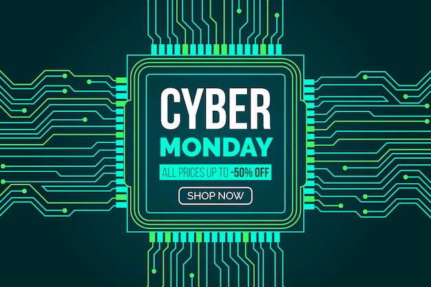 Free vector flat design cyber monday with motherboard circuits