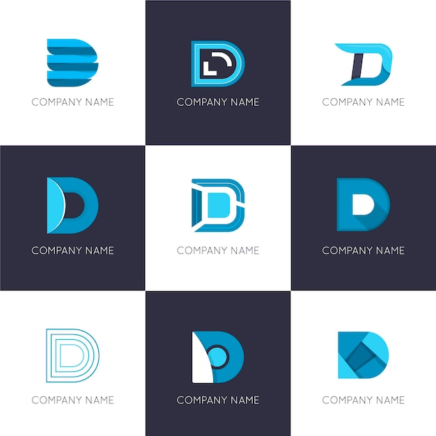 Flat design d logo template collection