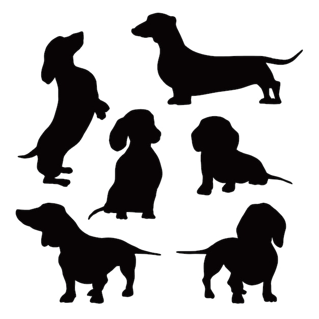 Flat design dachshund silhouette set