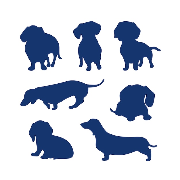 Flat design dachshund silhouette set