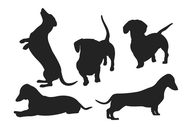 Flat design dachshund silhouette set