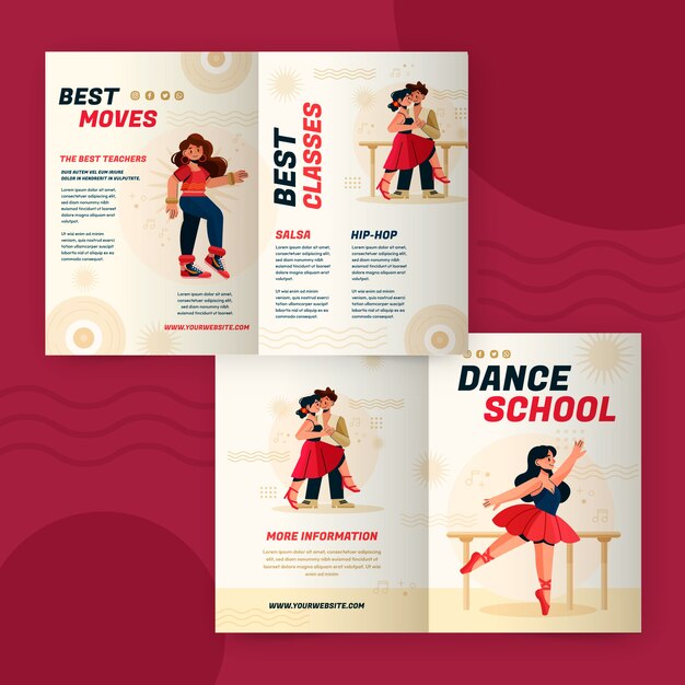 Flat design dance school brochure template