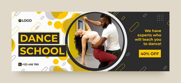 Flat design dance school dynamic facebook cover