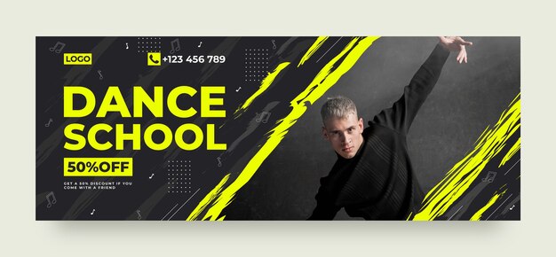 Flat design dance school facebook cover template