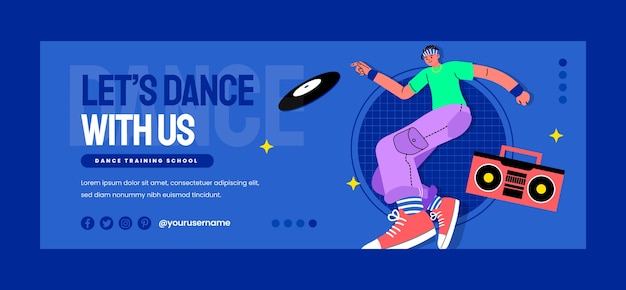 Flat design dance school facebook cover