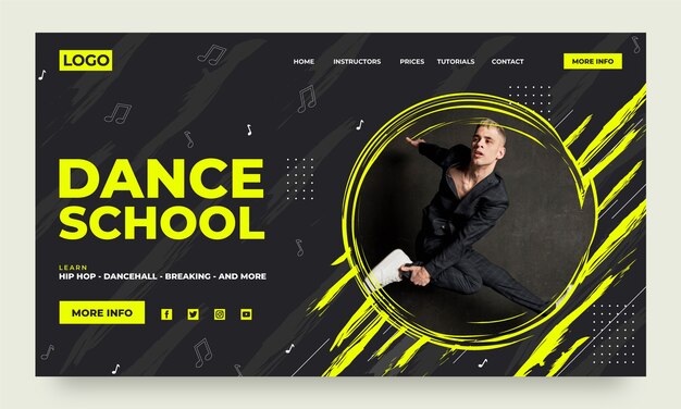 Flat design dance school landing page template