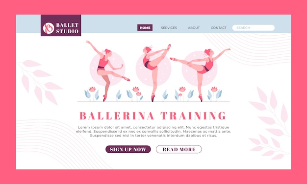 Free Vector flat design dance school landing page