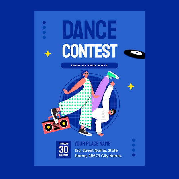 Flat design dance school poster template