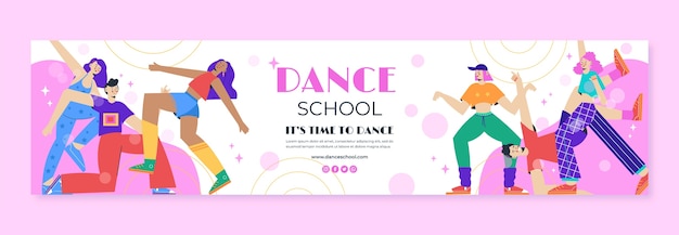 Free Vector flat design dance school twitch banner template