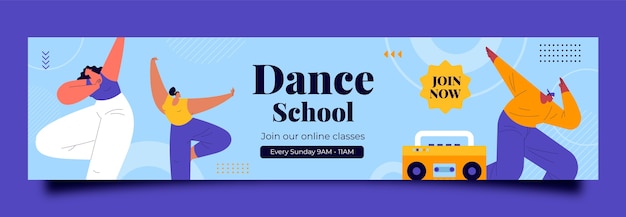 Free Vector flat design dance school twitch banner