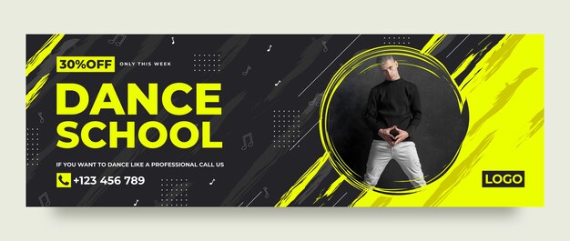 Flat design dance school twitter header template