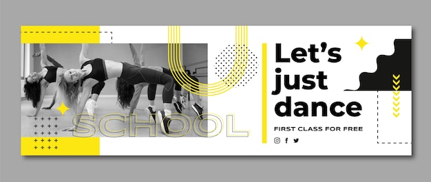 Flat design dance school twitter header template