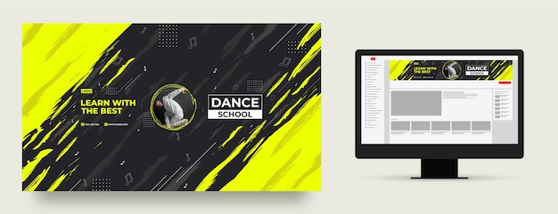 Flat design dance school youtube channel art template