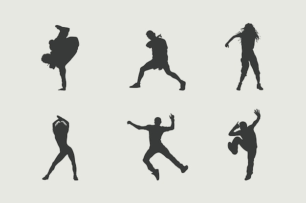 Flat design dancer silhouette set