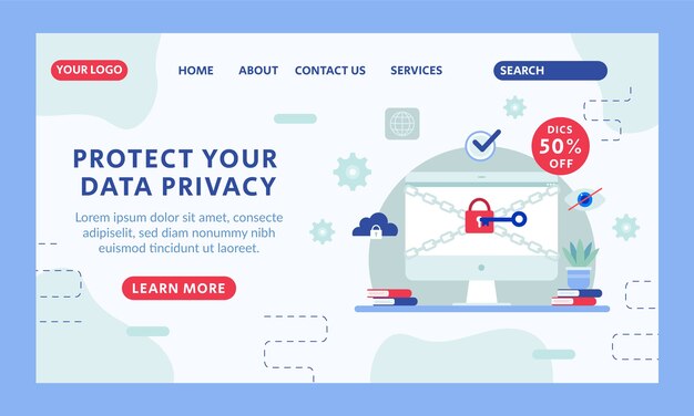 Flat design data privacy landing page template