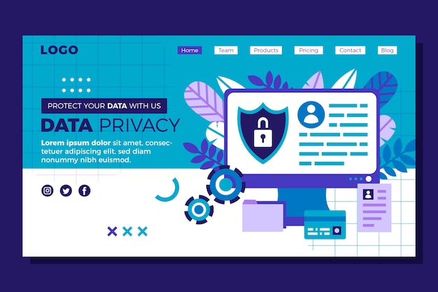 Free Vector flat design data privacy landing page