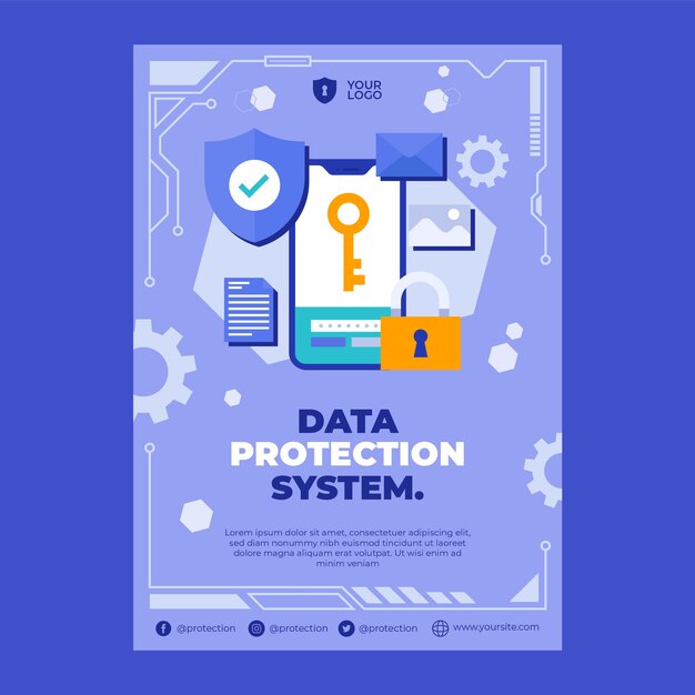 Flat design data privacy poster template