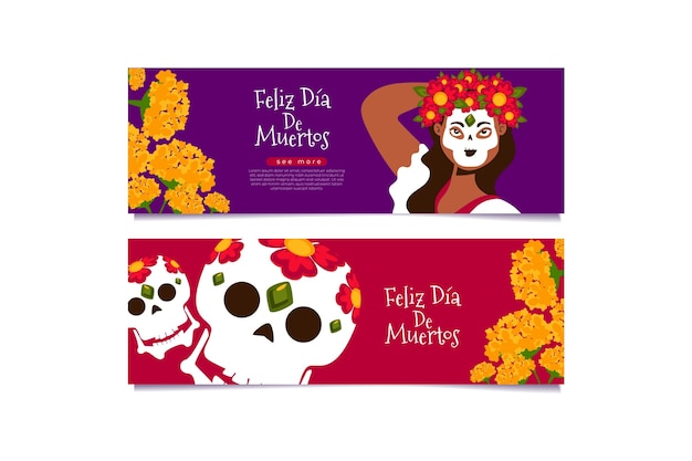 Flat design day of the dead banners