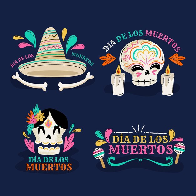 Flat design day of the dead label pack