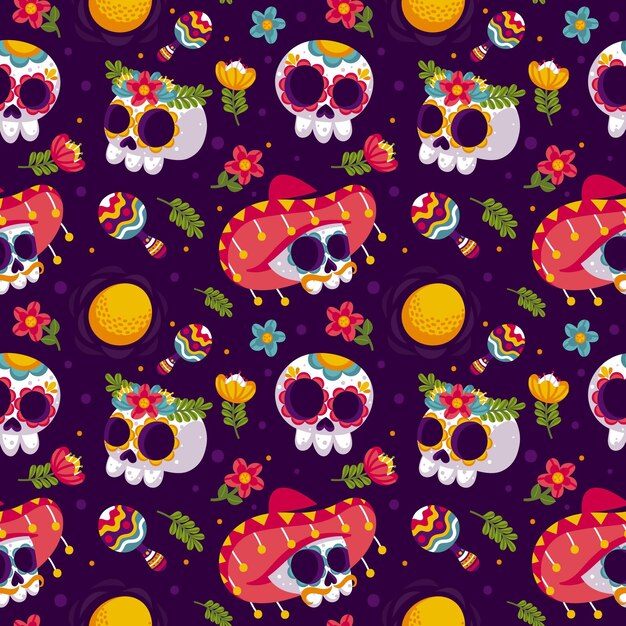 Flat design day of the dead pattern template