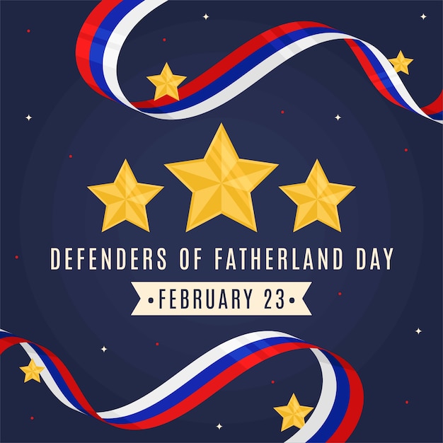 Flat design defender of the fatherland day and wavy flag