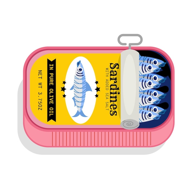 Flat design delicious canned sardine illustration