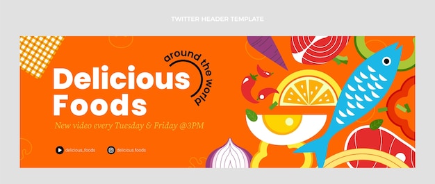 Flat design delicious food twitter header